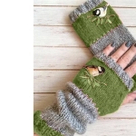 Elegant halvfingerhandske för moderiktiga tjejer, grön och grå