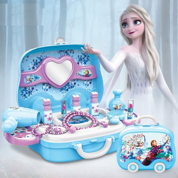 Elsa och Anna kosmetikask för flickor, blå och rosa.