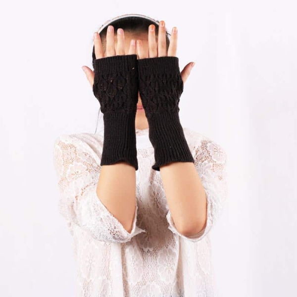 Fingerlösa stickade handskar för flickor fingerlosa stickade handskar for flickor svart