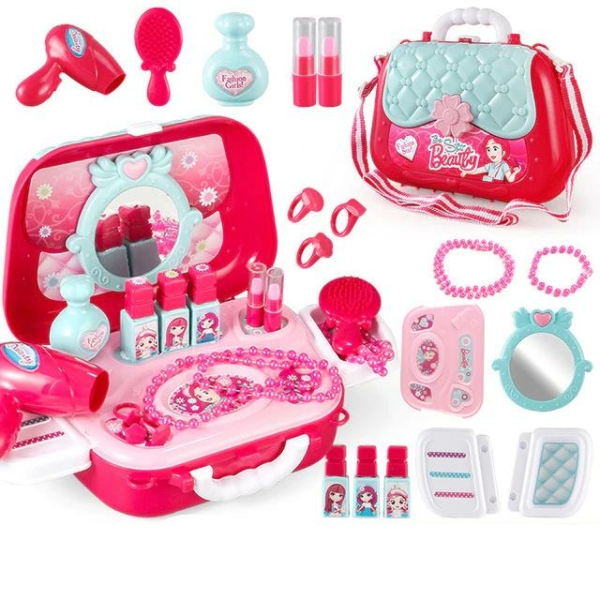 Komplett sminkbordsset för flickor, rött, blått och vitt