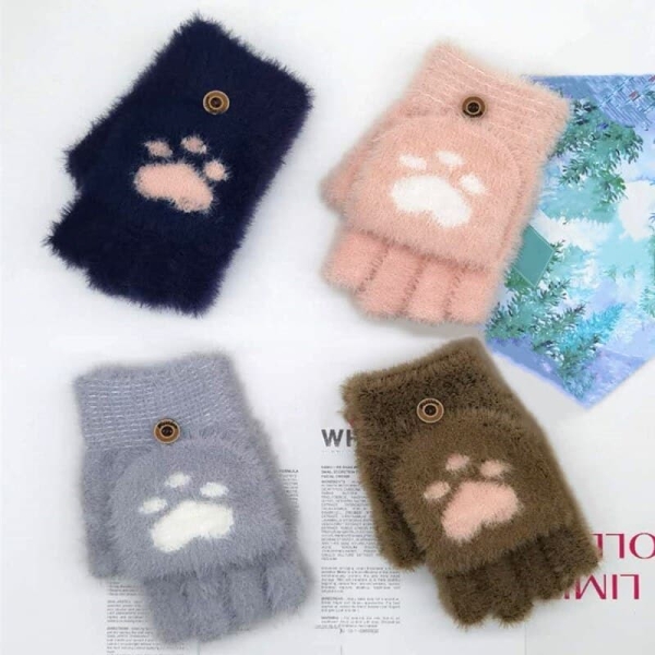 Handskar med kattmönster för flickor i flera färger
