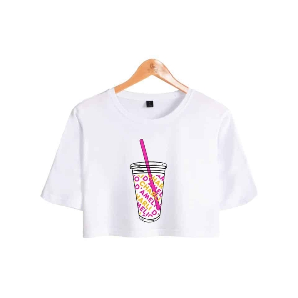 Lätt, crop-top t-shirt med glasmotiv för flickor