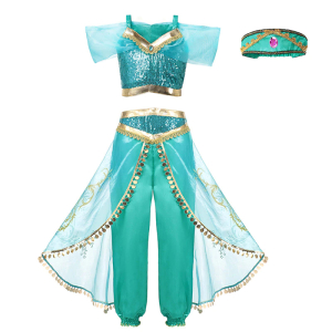 Prinsessan Jasmine-utklädnad för flickor med vit bakgrund