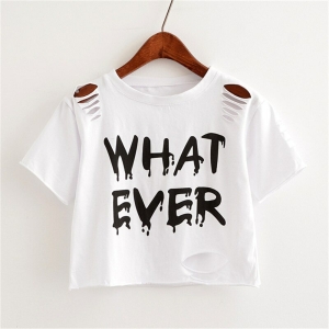 Trendig vit crop top t-shirt för tjejer med bokstavstryck