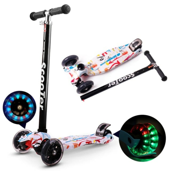 3-hjulig scooter för flickor med färgade lysdioder, komplett