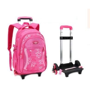 Trendig rosa ryggsäck med hjul för små flickor