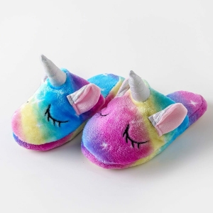 Mångfärgade unicorn-tofflor för flickor