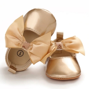 Glänsande beige ballerinaskor med liten rosett för flickor