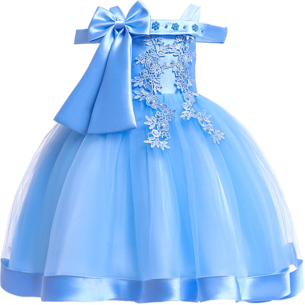 Blå broderad prinsessklänning för moderiktiga flickor
