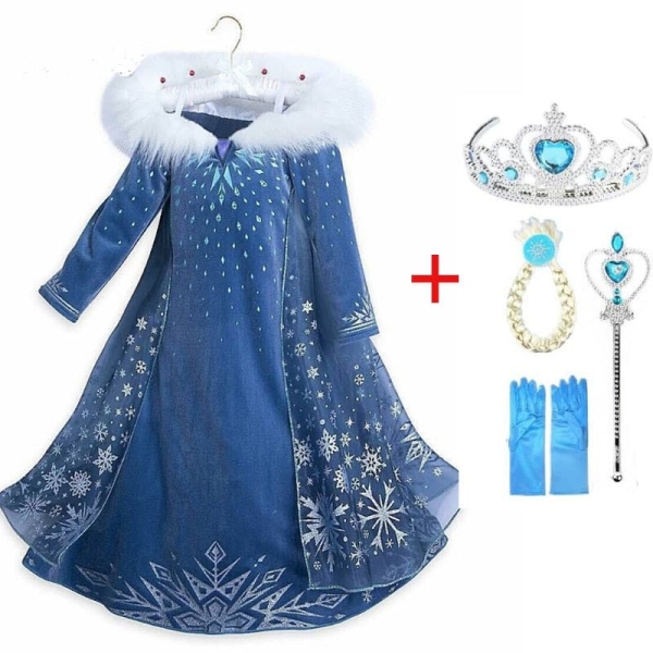 Elsa-klänning för tjejer med moderiktig krona