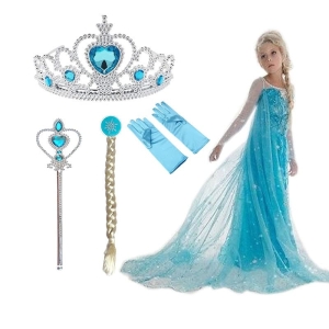 Trendig Elsa cosplayklänning för flickor med hel krona