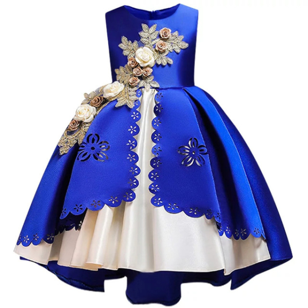 Prinsessklänning med broderade blommor för flickor img Robe princesse avec fleurs brodees pour fille 02