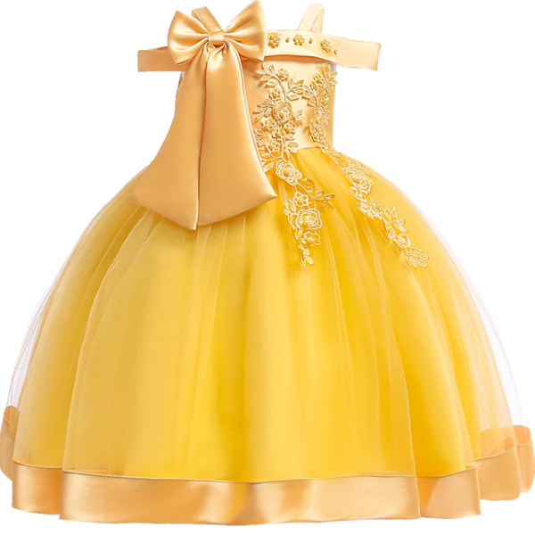 Broderad prinsessklänning för flickor jaune 2