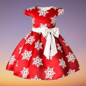 Trendig röd prinsessklänning med snöflingor för flickor