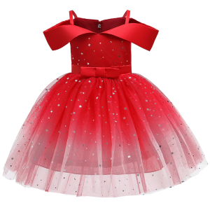3-kjolig vinröd prinsessklänning för moderiktiga flickor
