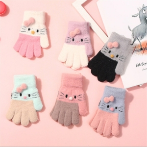 Hello Kitty-mönstrade stickade vinterhandskar för flickor i olika färger