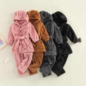 Fleecepyjamas med huva och björnöron samt bälte för flickor i en rad moderiktiga färger