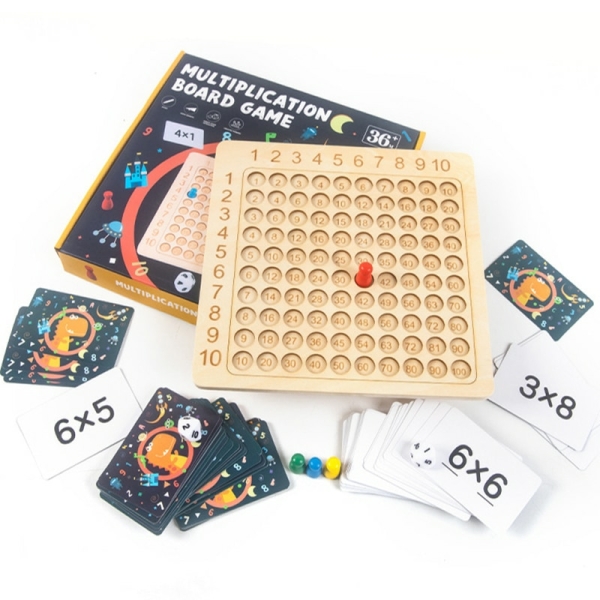 Montessori-multiplikationsspel i trä för flickor med låda