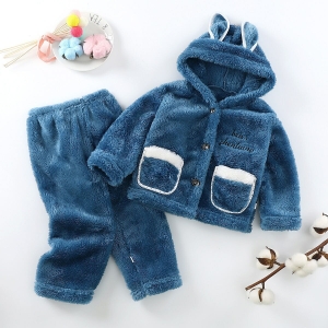 Flerfärgat pyjamasset med huva och fleece för flickor med leksaker