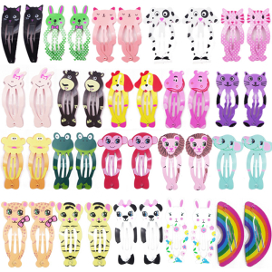 30 djurhårspännen för små flickor i färgerna svart, grön, rosa, vit, lila och regnbåge