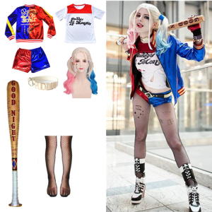 Harley Quinn-förklädnad med basebollträ för flickor. Bra kvalitet och mycket moderiktig