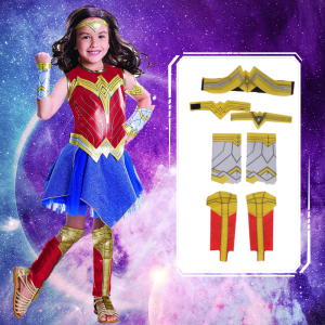 Wonder Woman-kostym i tyll för flickor med lila och blå bakgrund