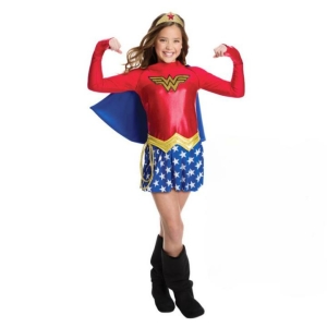 Wonder Woman-förklädnad med blå cape för flickor. Bra kvalitet och mycket moderiktig