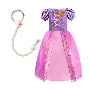 Rapunzel-utklädnad för flickor, lila och rosa. Bra kvalitet och mycket moderiktig.