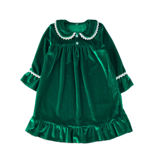 Flicka - klänning med volang i grön sammet