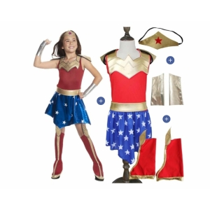 Elegant Wonder Woman-förklädnad för flickor med vit bakgrund